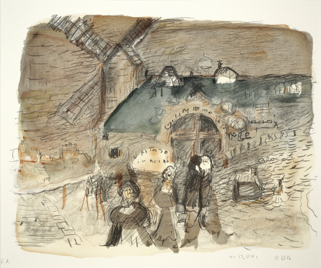 織田広喜「風車のある風景」リトグラフ 作品全体拡大画像