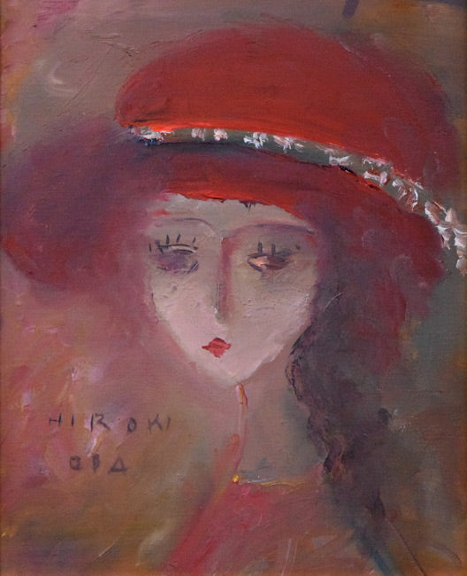 織田広喜「少女(茶額)」油絵・F3号 作品全体拡大画像