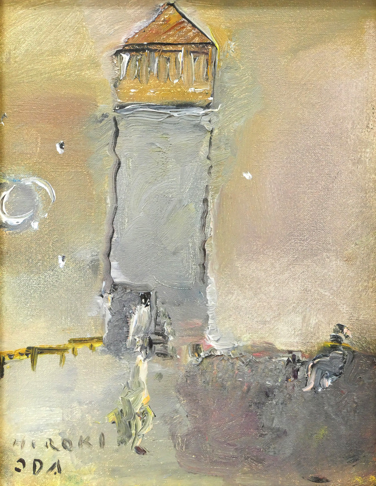 織田広喜「燈台と少女」油絵・F0号 作品全体拡大画像