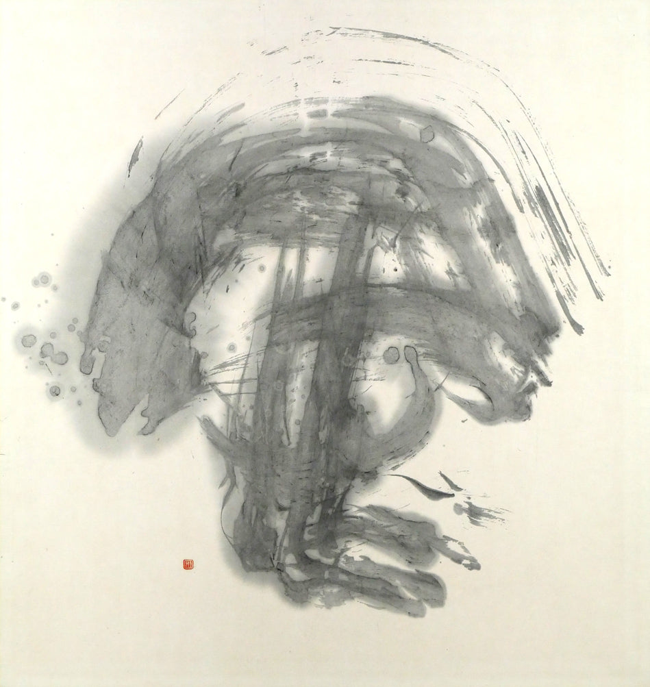 小川東洲「風」肉筆書額装・12号 作品全体画像