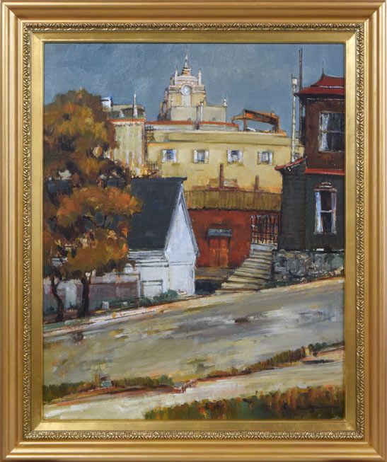 小川清「函館の建物」油絵・F30号