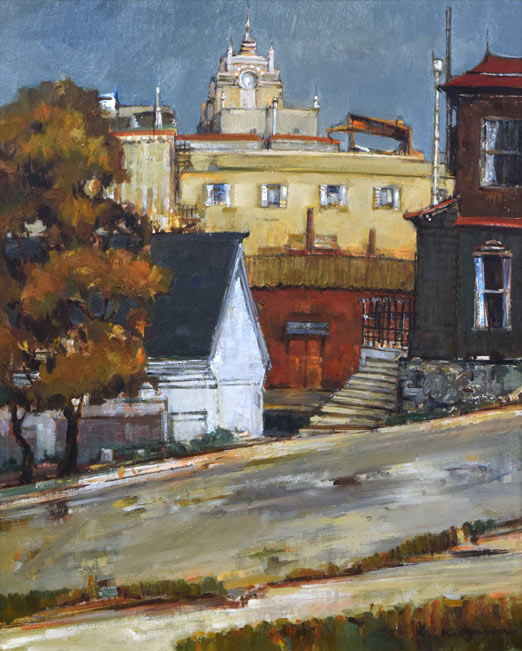 小川清「函館の建物」油絵・F30号 作品全体拡大画像