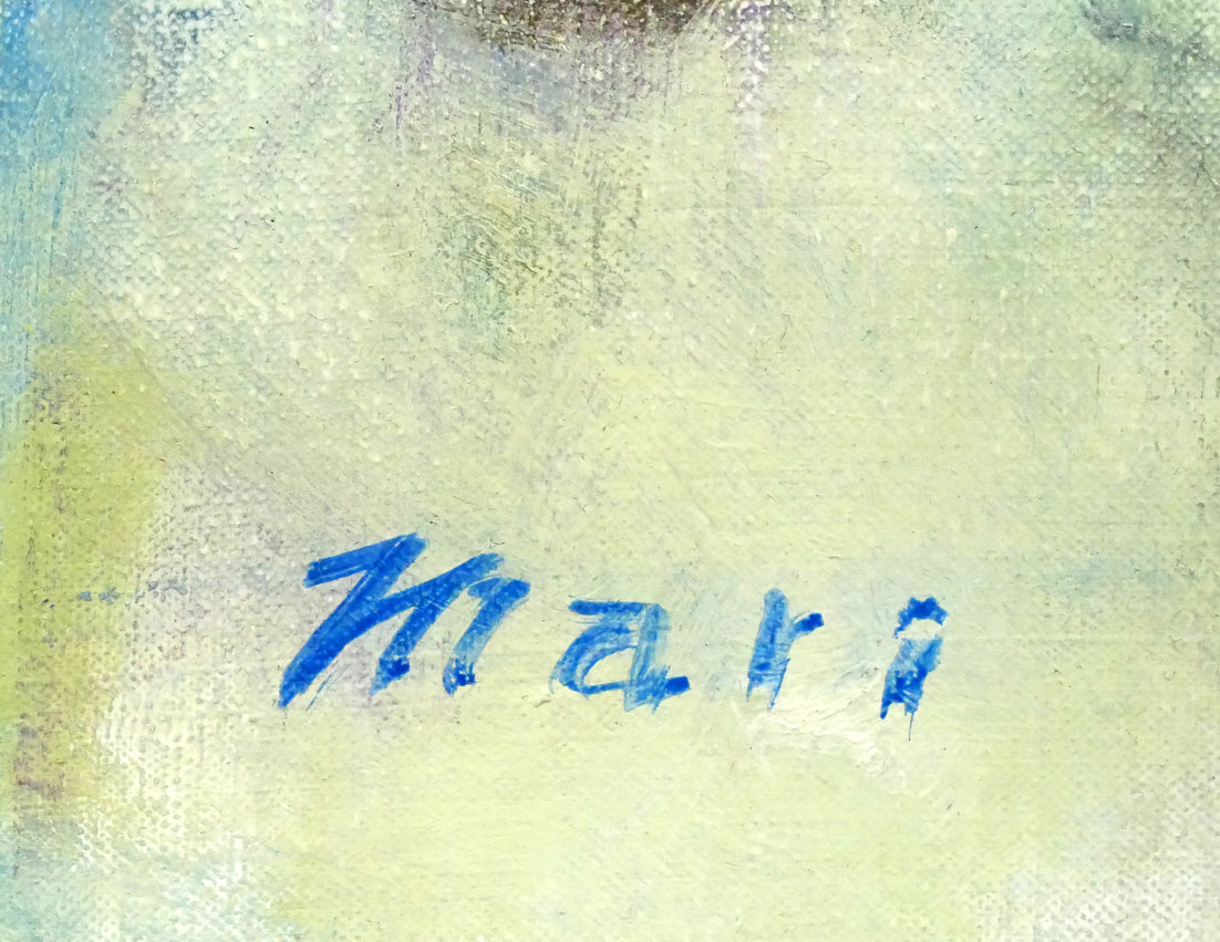 小川マリ「紫の花」油絵・F4号 サイン拡大画像