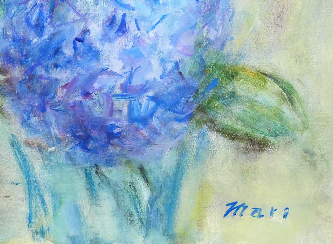 小川マリ「紫の花」油絵・F4号 拡大画像4