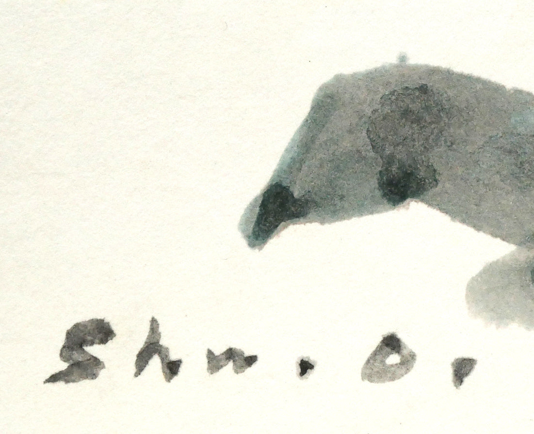 小川原脩「花」水彩画 サイン拡大画像