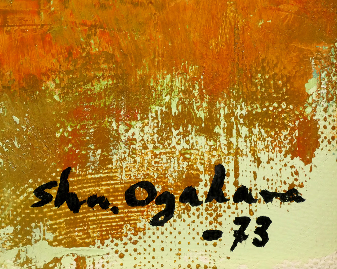 小川原脩「大白鳥」油絵・F4号 サイン・年記(1973年作)