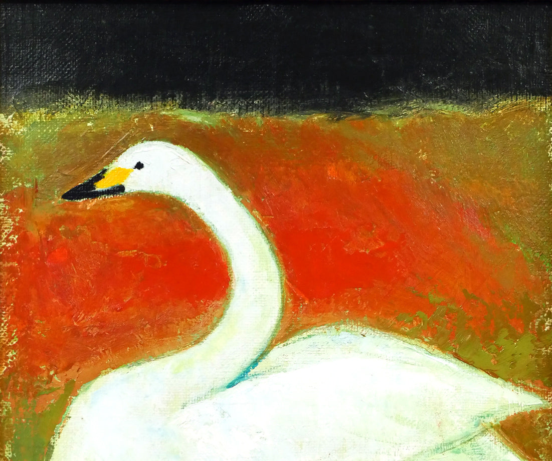 小川原脩「大白鳥」油絵・F4号 拡大画像1