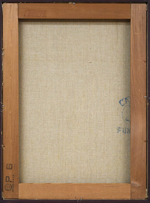 小川原脩「トドワラの犬」油絵・P8号 キャンバス裏側画像