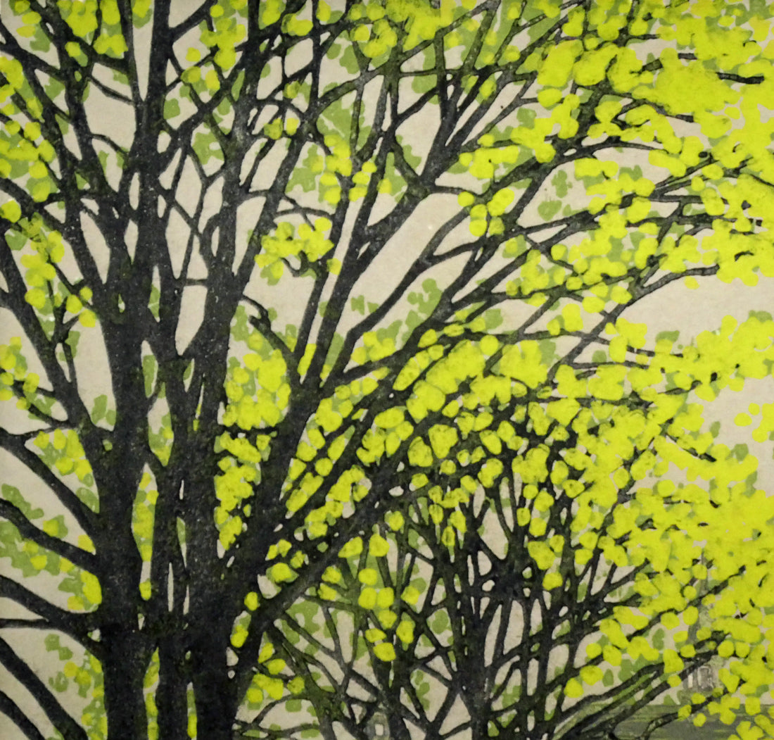 大本靖「早春の北大構内」木版画 拡大画像1