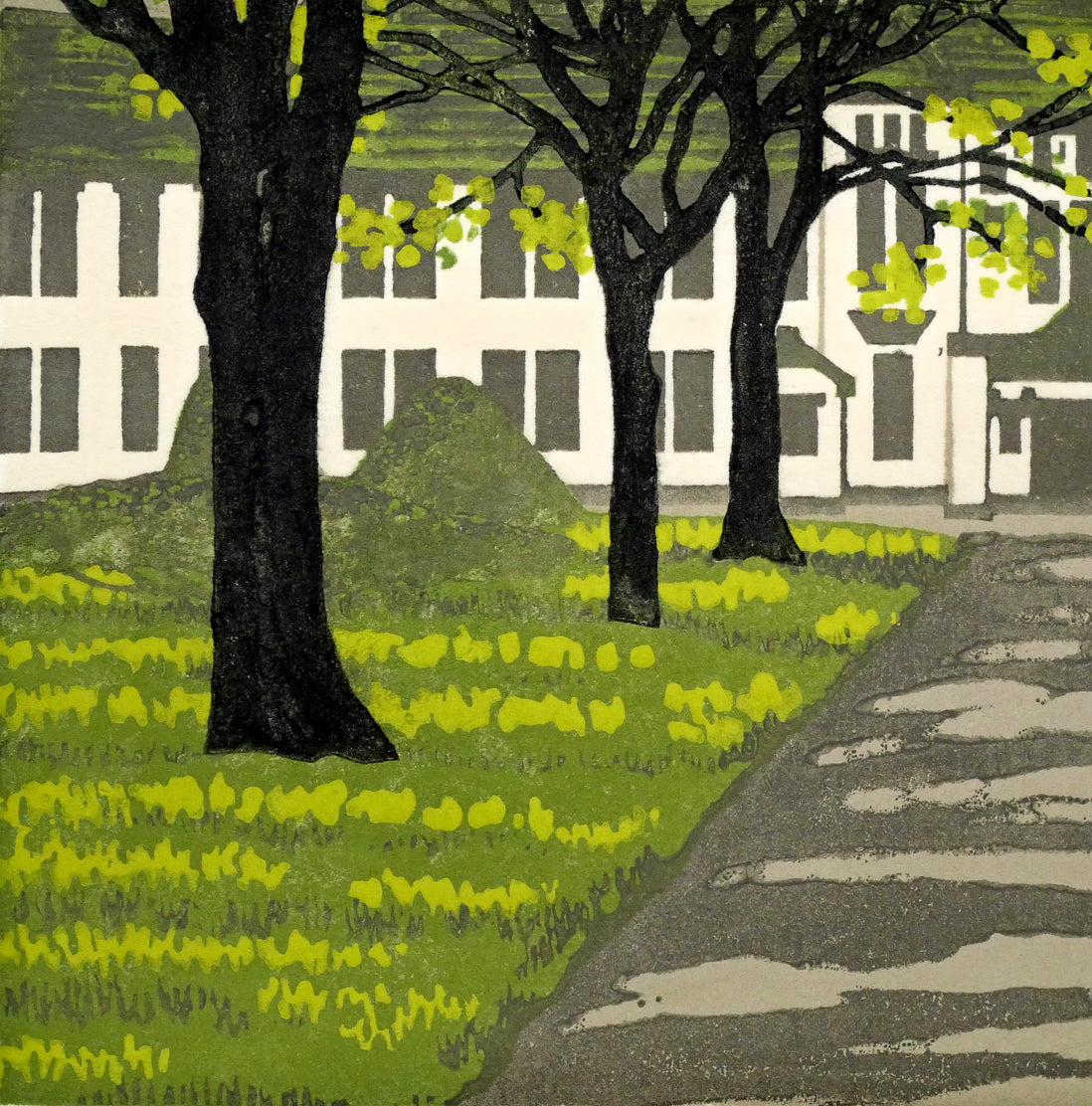 大本靖「早春の北大構内」木版画 拡大画像3