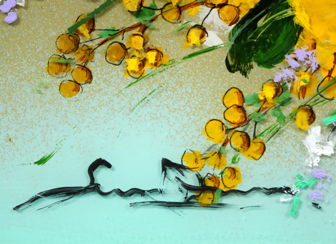 大野剛正「ほのかな香り(黄色い花)」アクラス画(油彩)・5号 サイン拡大画像