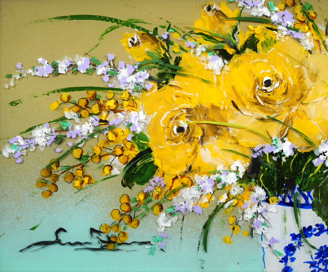 大野剛正「ほのかな香り(黄色い花)」アクラス画(油彩)・5号 拡大画像1