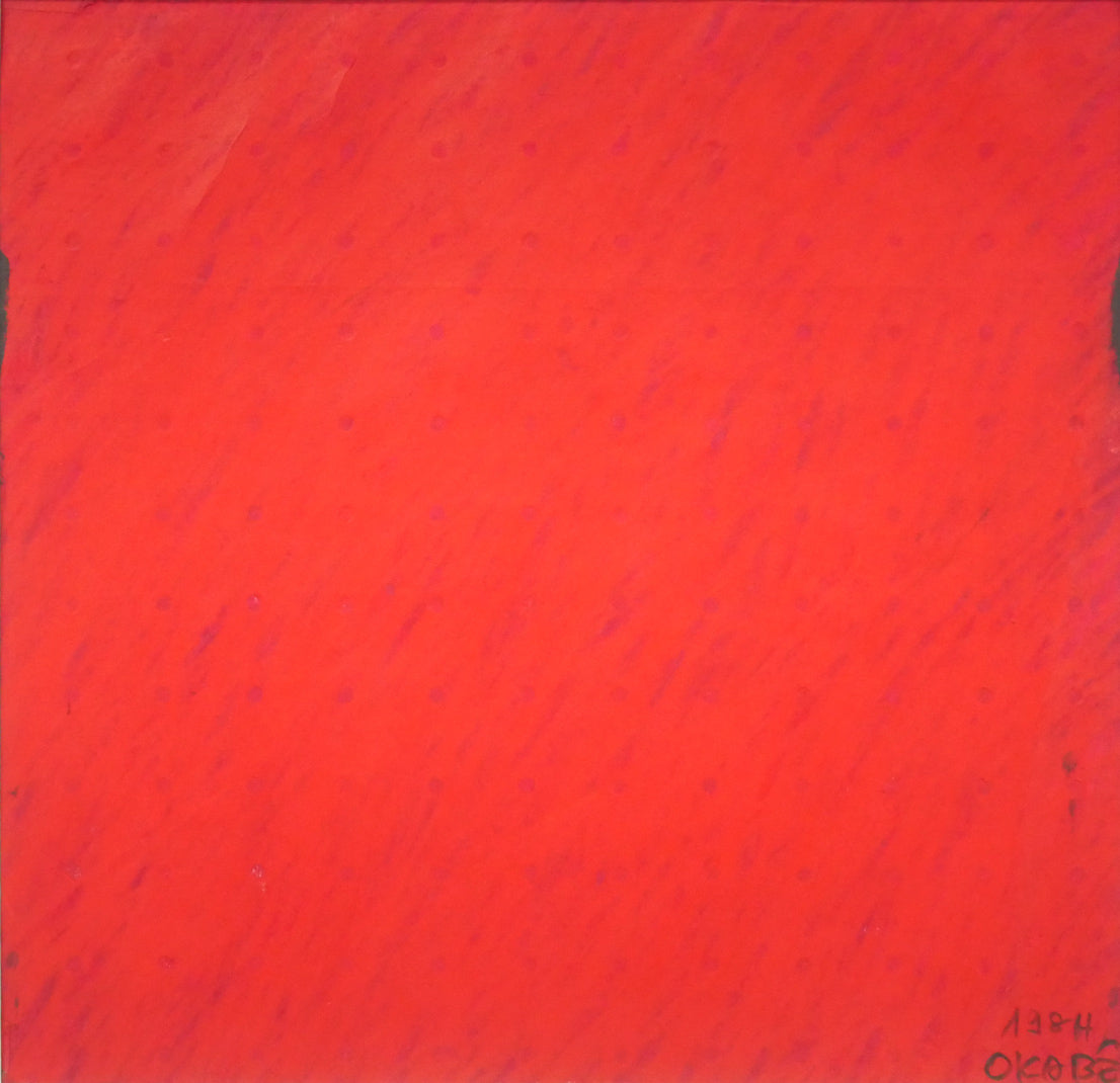 岡部昌生「無題(赤)」紙にフロッタージュ 作品全体画像