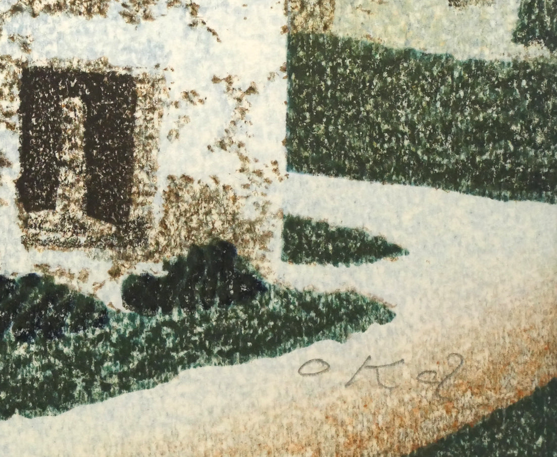 岡鹿之助「古城」木版画 本人直筆鉛筆サイン