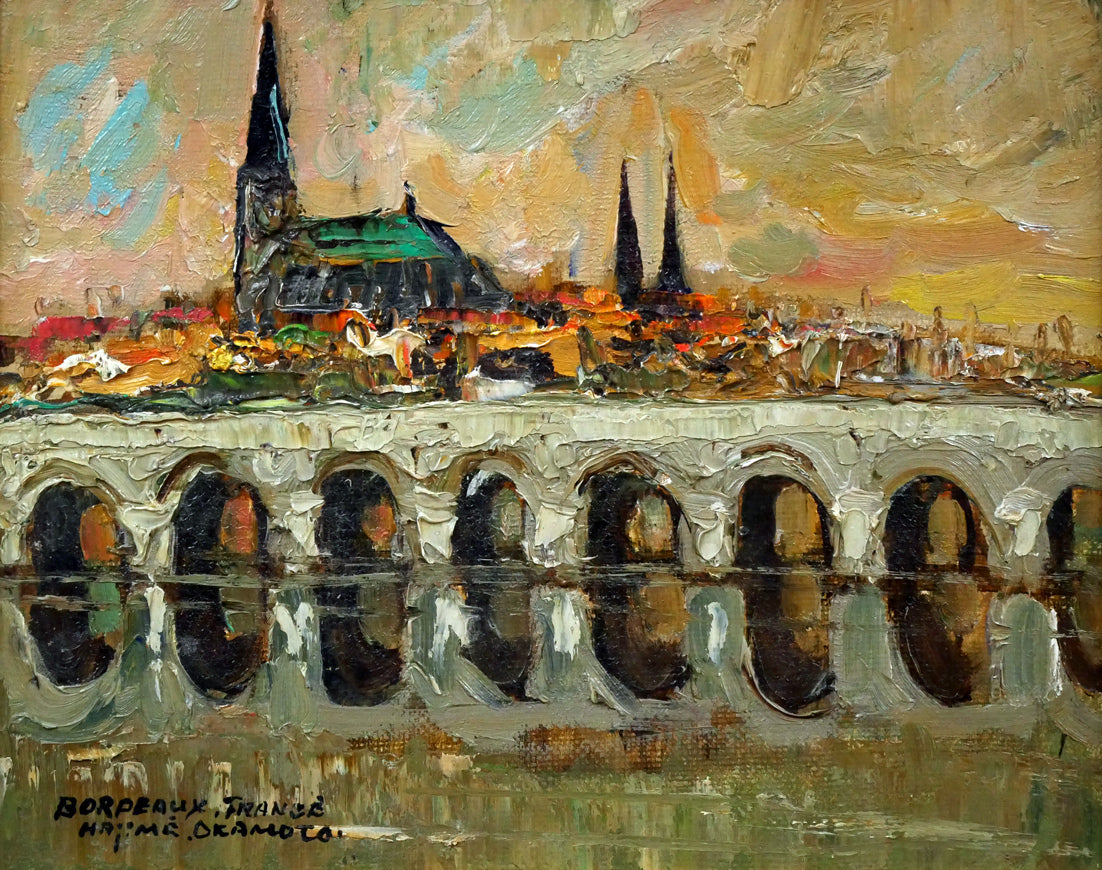 岡本肇「ボルドー風景(フランス)」油絵・F3号 作品全体画像