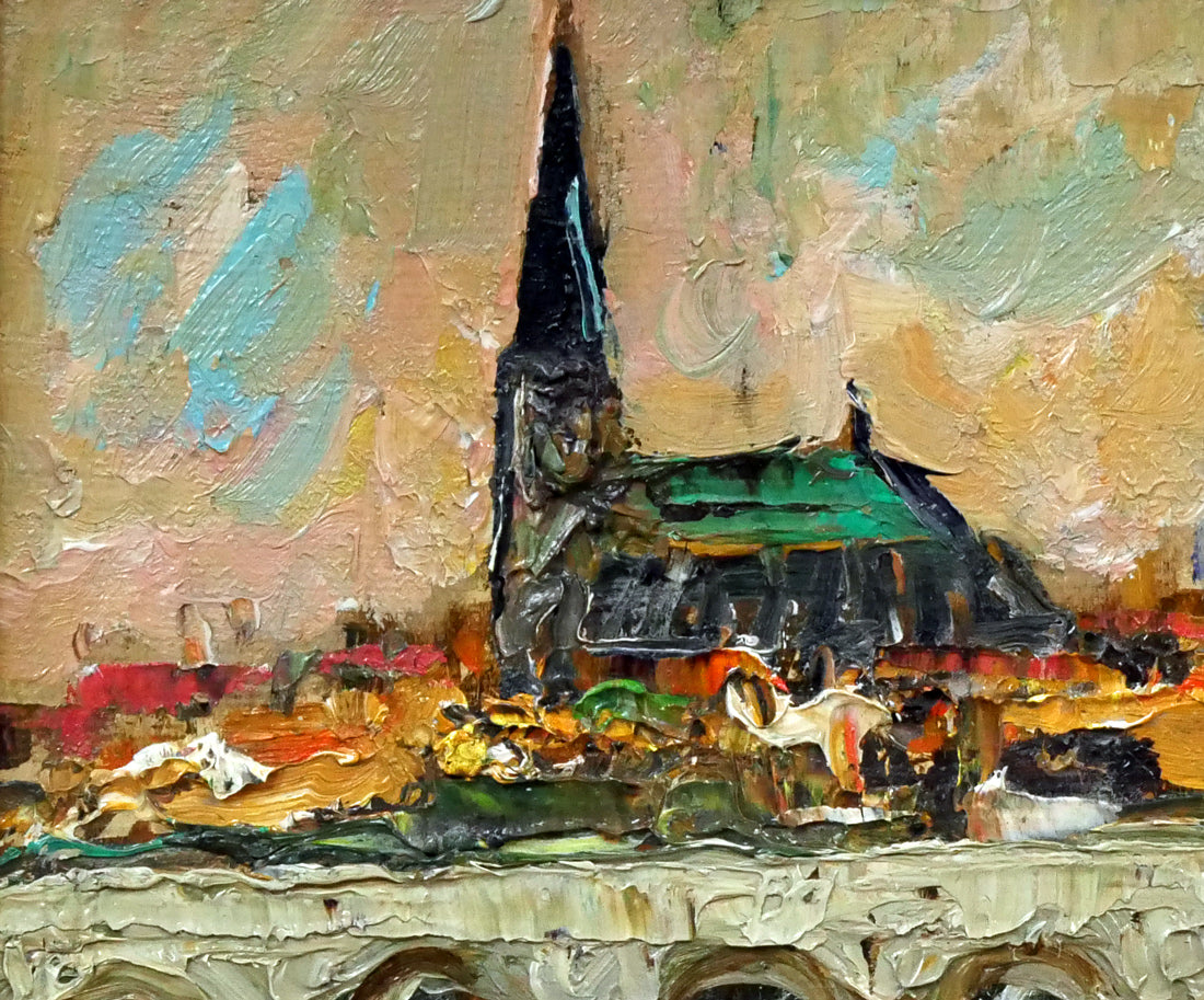 岡本肇「ボルドー風景(フランス)」油絵・F3号 拡大画像1