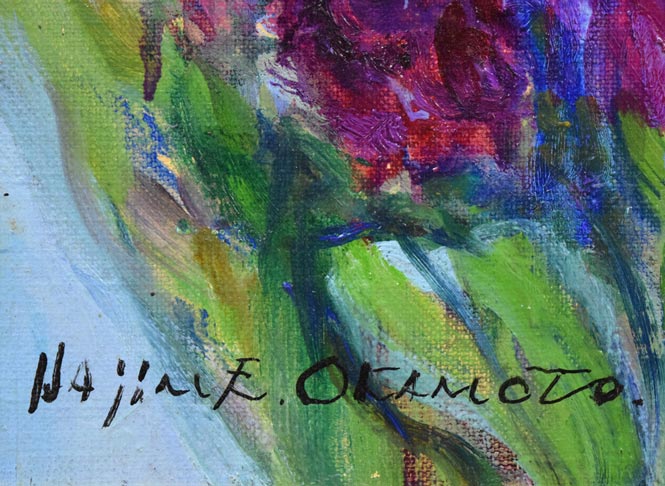 岡本肇「カトレア」油絵・F4号 サイン拡大画像