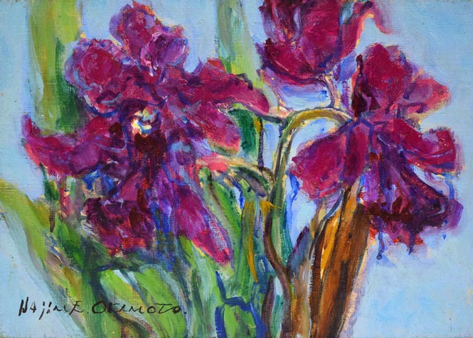 岡本肇「カトレア」油絵・F4号 作品全体拡大画像