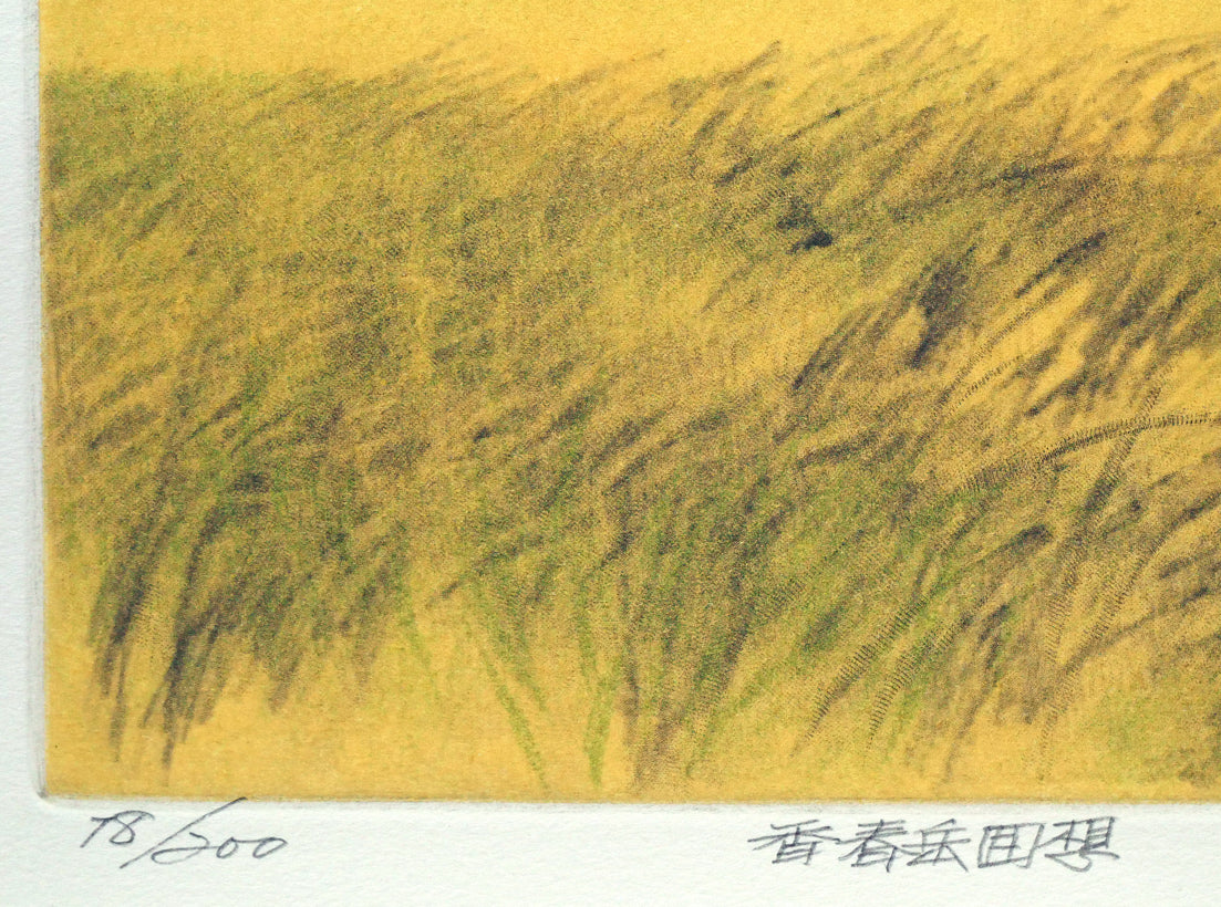 岡本省吾「香春岳回想(福岡県)」銅版画 限定番号(ed,78/200)、タイトル部分拡大画像