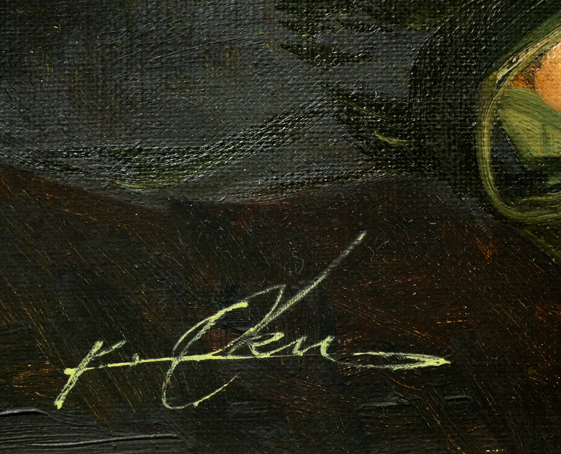 奥龍之介「バイオリンの少女」油絵・F10号 サイン拡大画像