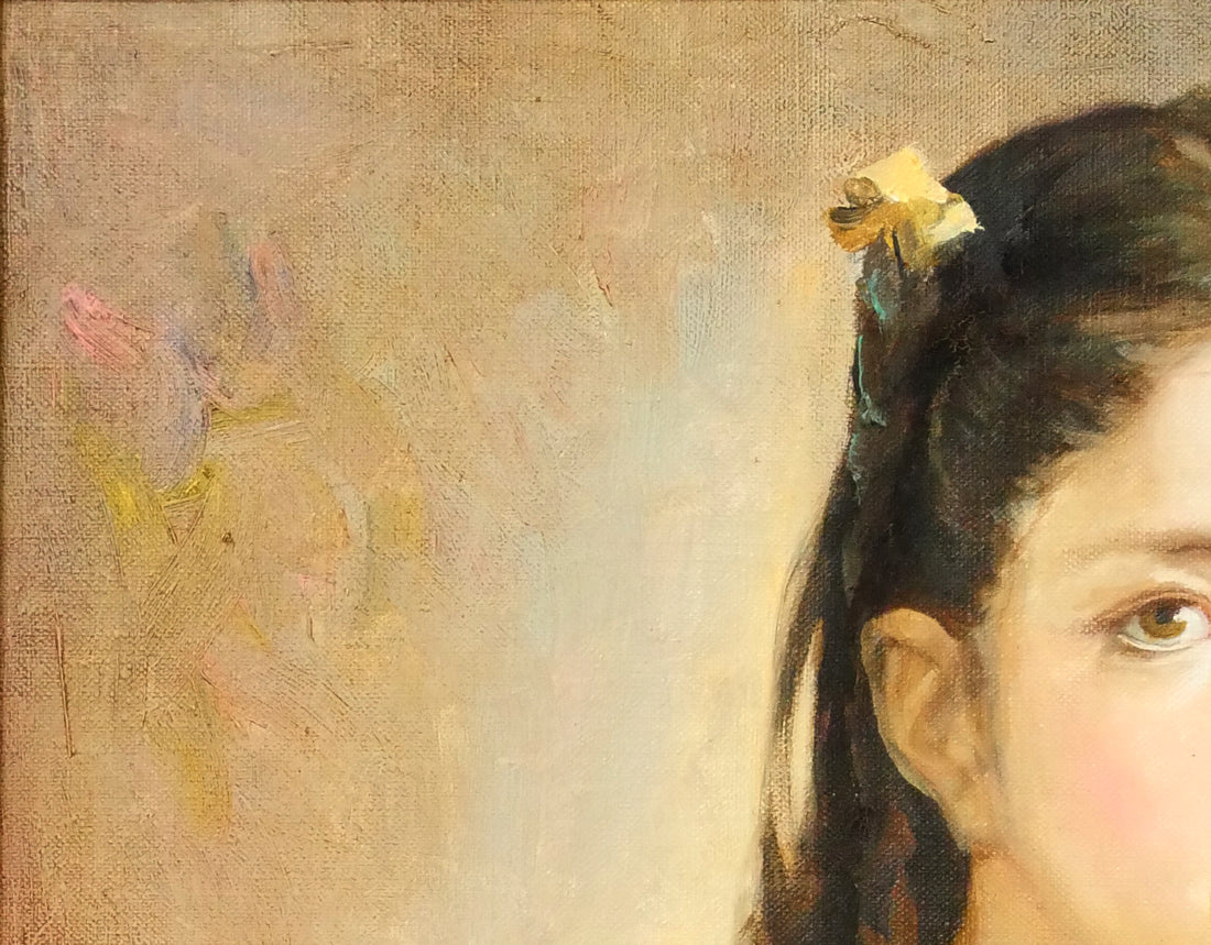 奥龍之介「バイオリンの少女」油絵・F10号 拡大画像1