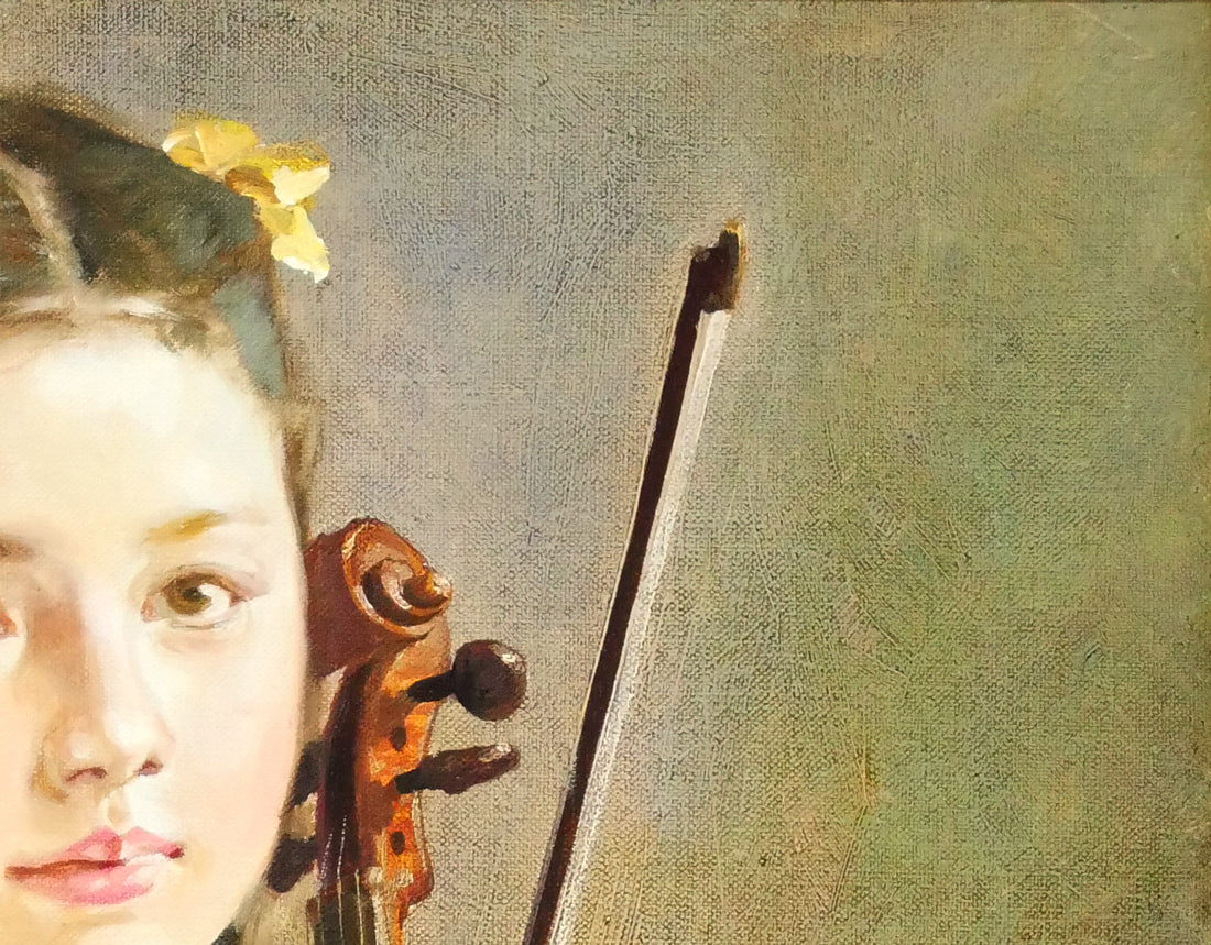 奥龍之介「バイオリンの少女」油絵・F10号 拡大画像4