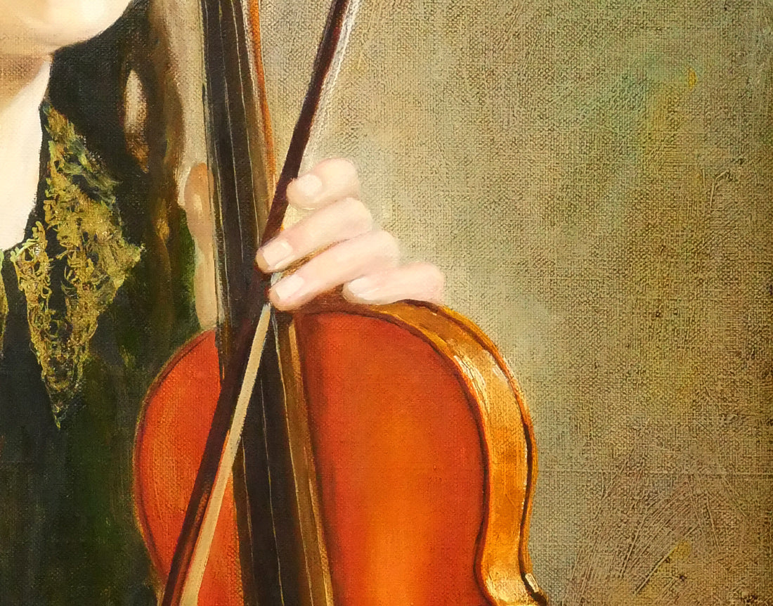 奥龍之介「バイオリンの少女」油絵・F10号 拡大画像6