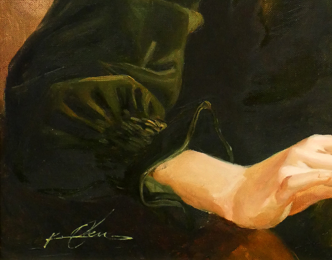 奥龍之介「バイオリンの少女」油絵・F10号 拡大画像7