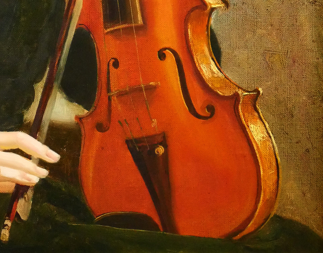奥龍之介「バイオリンの少女」油絵・F10号 拡大画像8