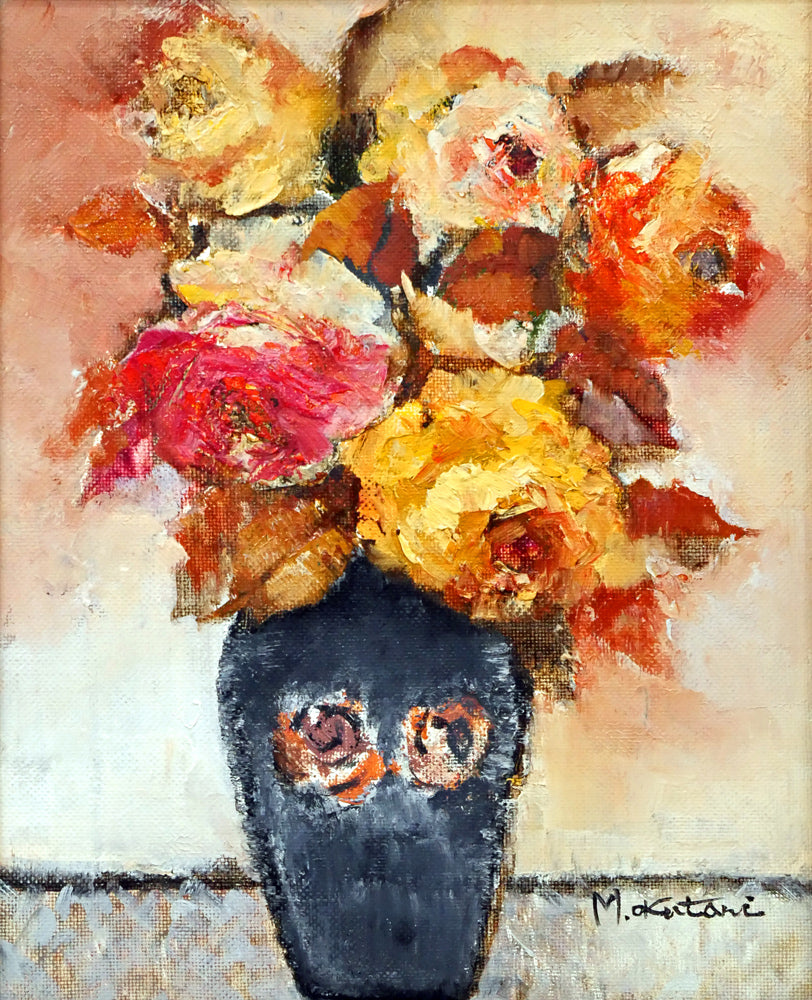 奥谷全弘「バラ」油絵・F3号 作品全体画像