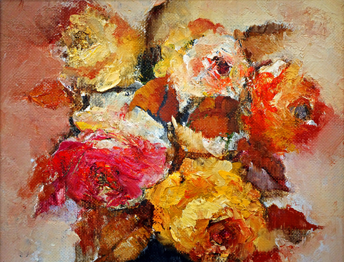 奥谷全弘「バラ」油絵・F3号 拡大画像1