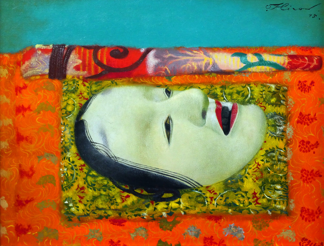 奥谷博「能面」油絵・F5号 作品全体画像