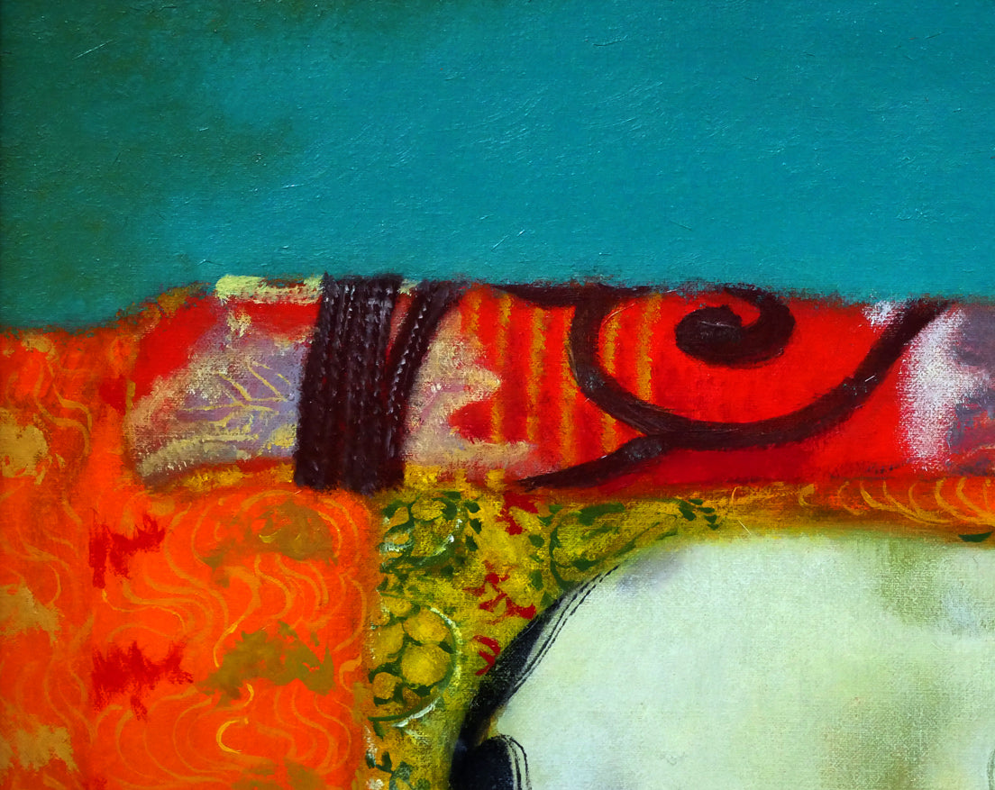 奥谷博「能面」油絵・F5号 拡大画像1