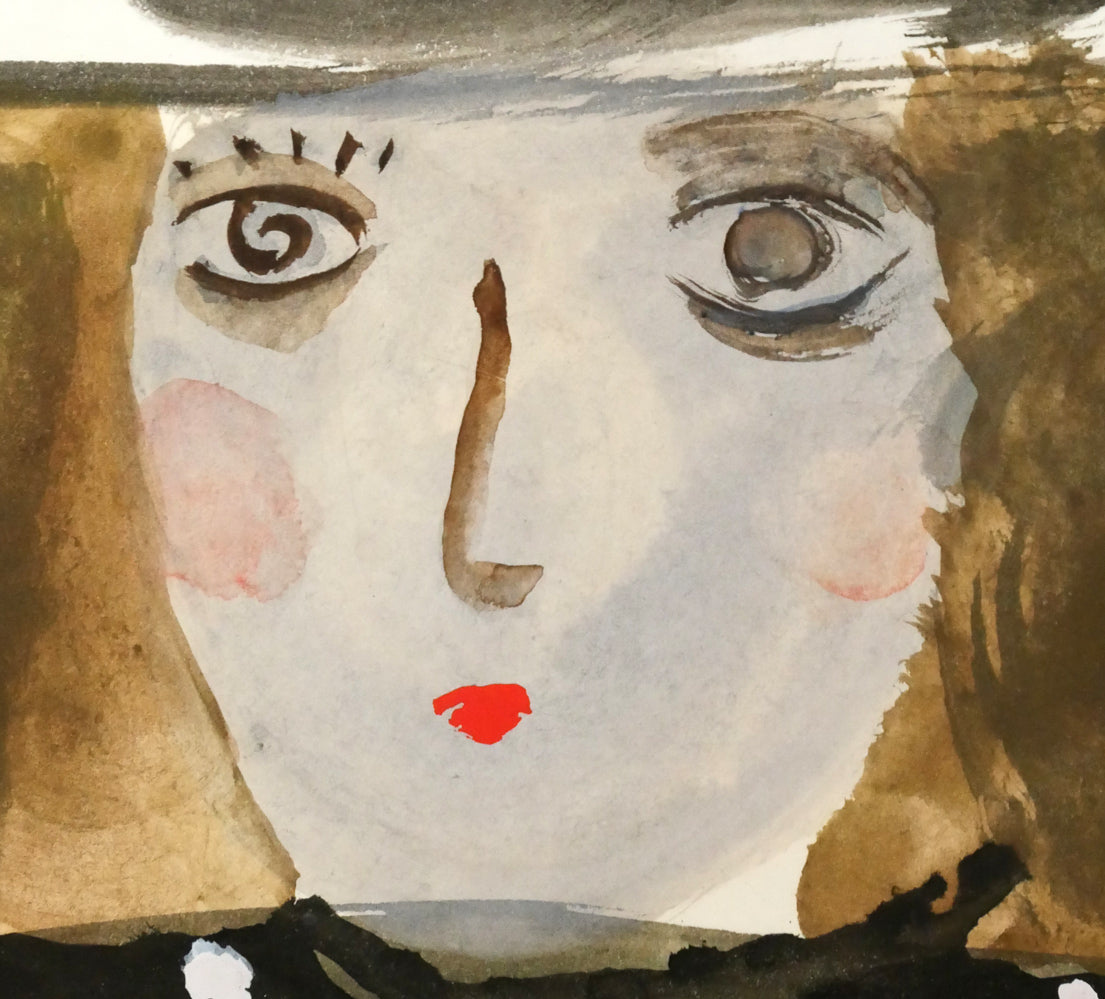 小野州一「帽子婦人」水彩画・色紙 拡大画像3