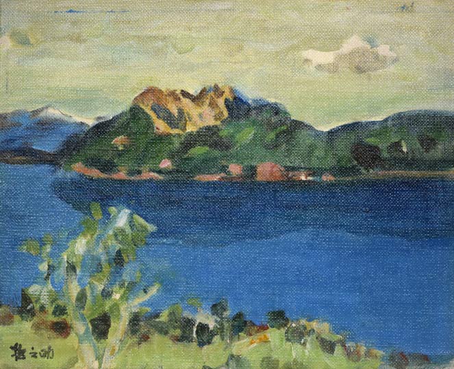 小野垣哲之助「摩周湖」油絵・F3号 作品全体拡大画像