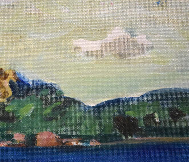 小野垣哲之助「摩周湖」油絵・F3号 拡大画像2