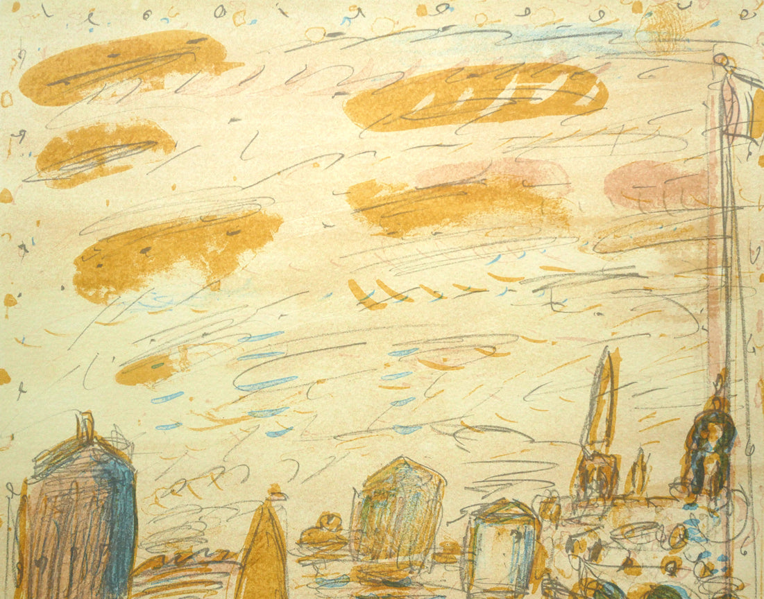 小野州一「ラ・ロッシェルの港」リトグラフ 拡大画像1