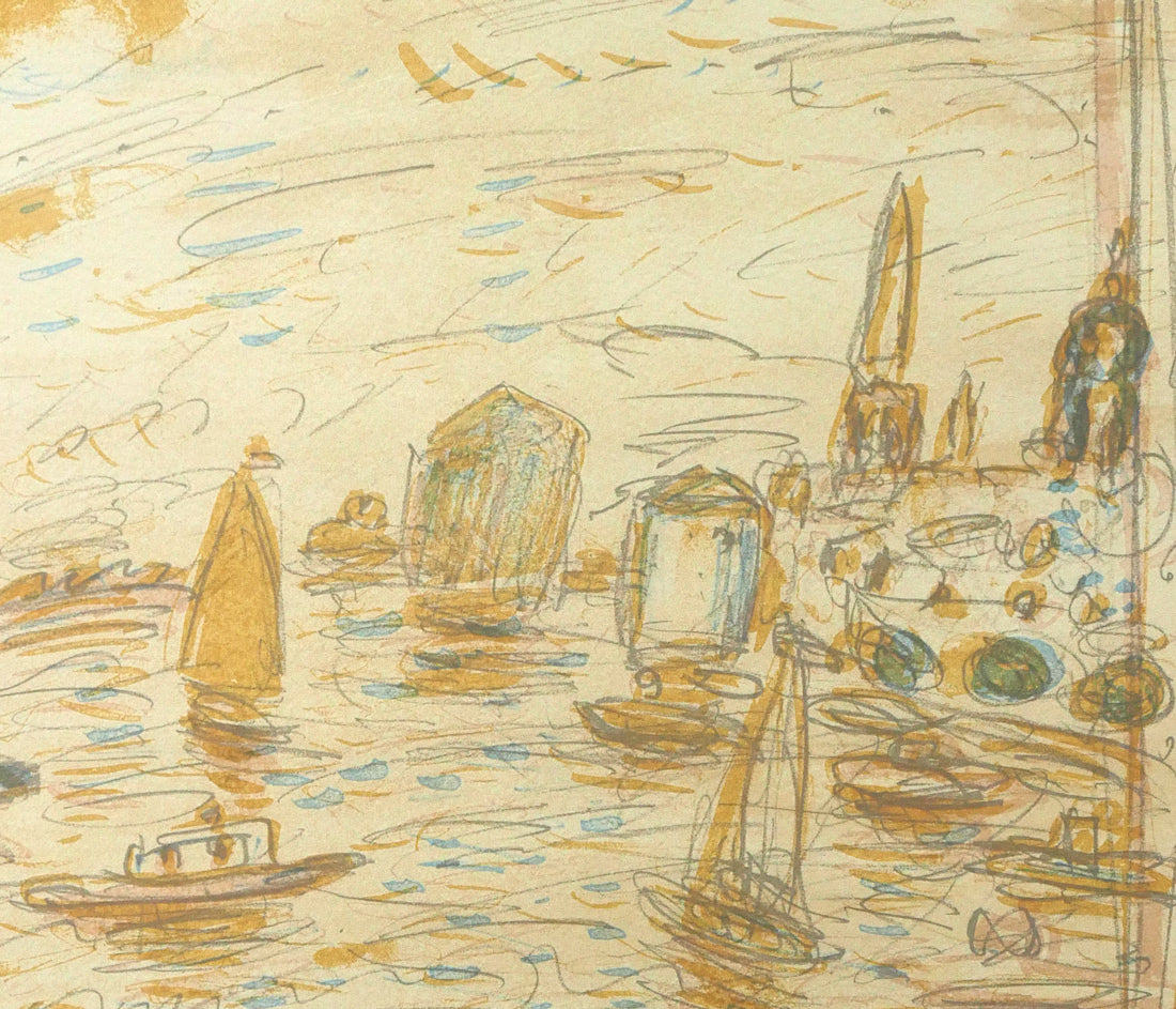 小野州一「ラ・ロッシェルの港」リトグラフ 拡大画像3