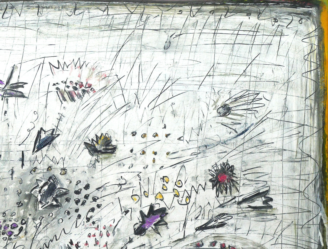 小野州一「白いバックの花」油絵・変形15号 拡大画像2