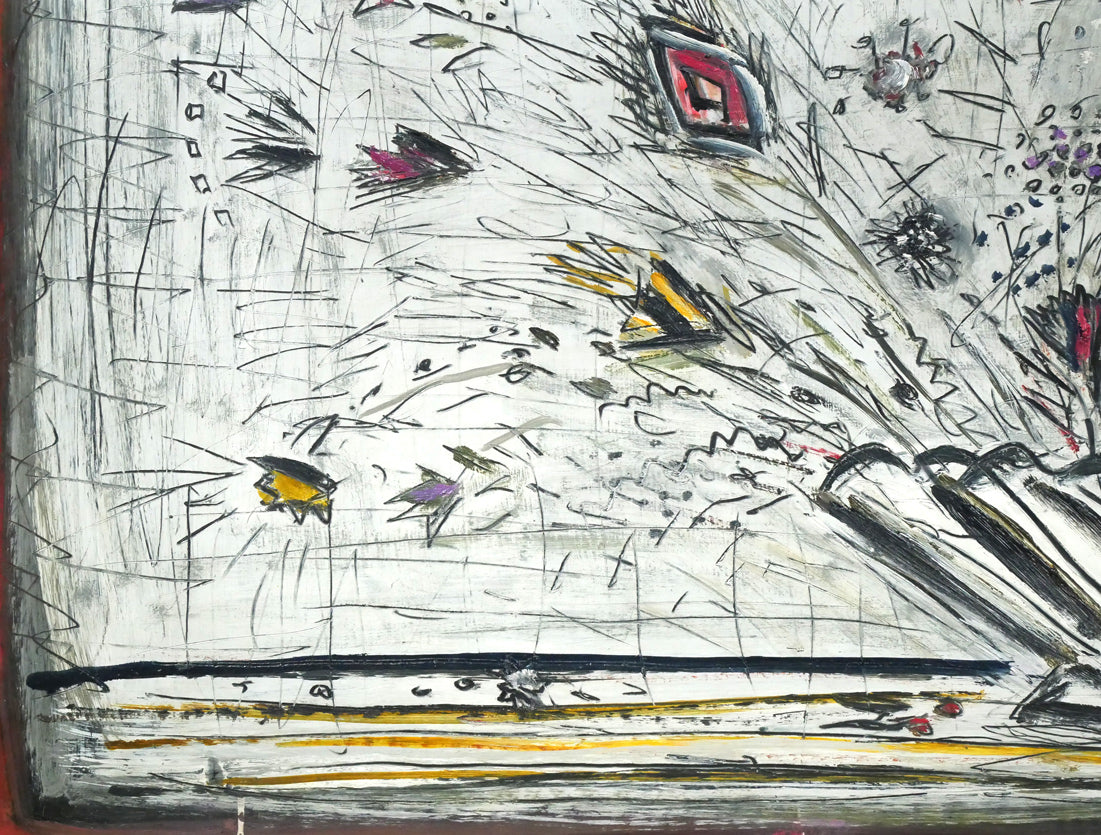 小野州一「白いバックの花」油絵・変形15号 拡大画像3