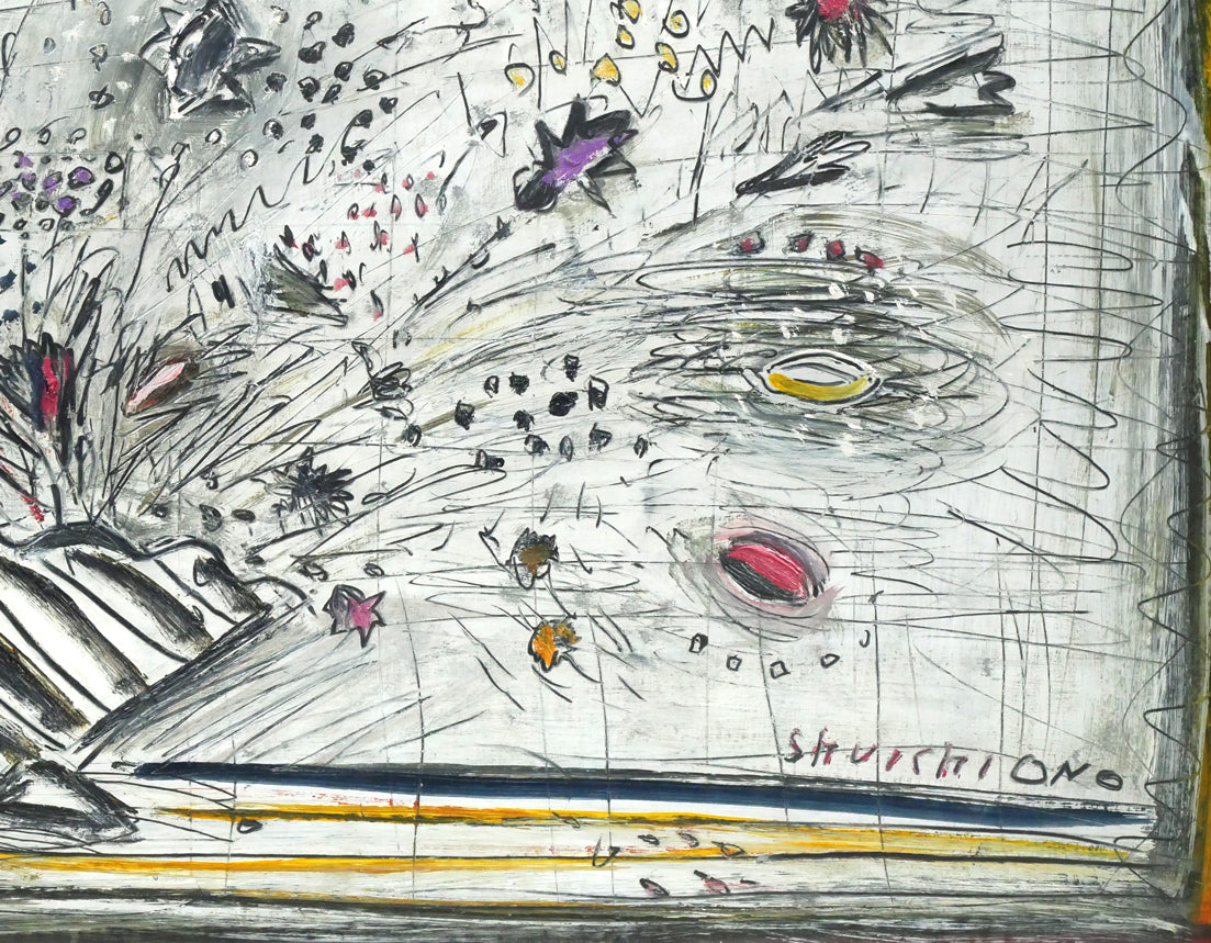 小野州一「白いバックの花」油絵・変形15号 拡大画像4