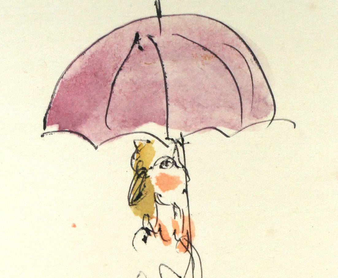 小野州一「犬と婦人」水彩画・色紙 拡大画像2