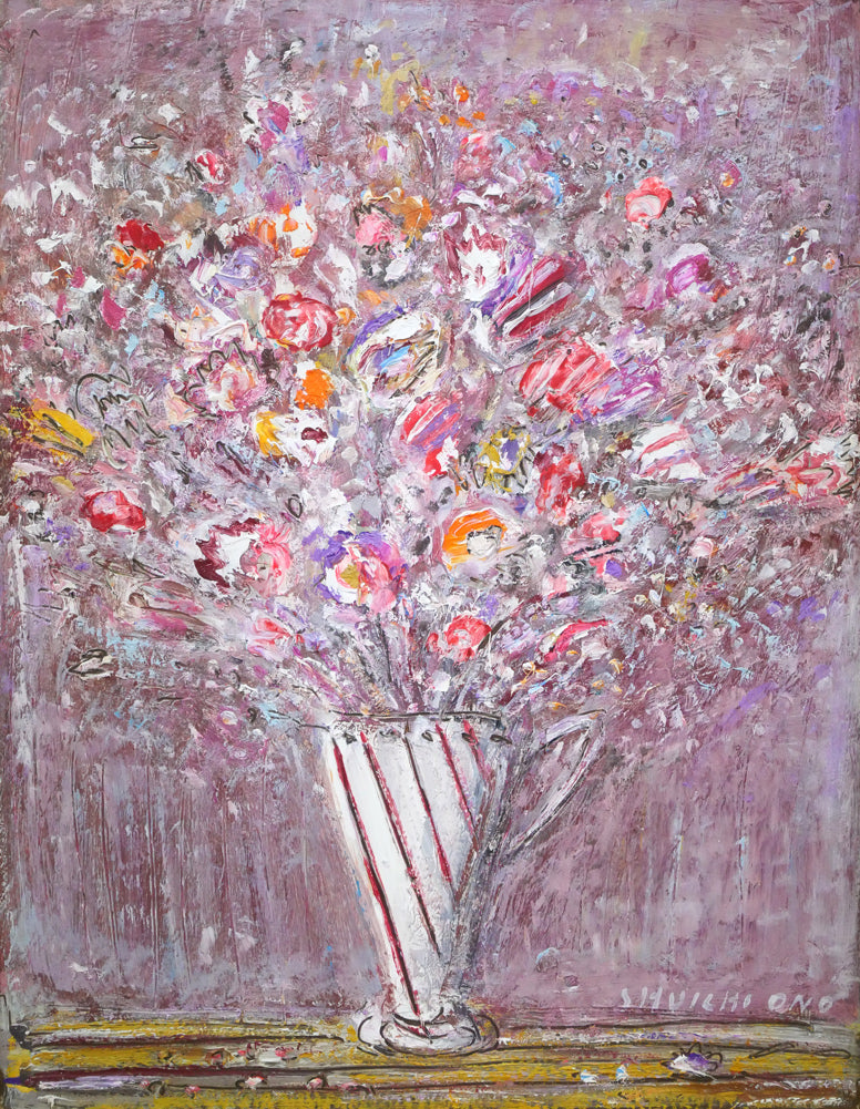 小野州一「花」油絵・F6号 作品全体拡大画像