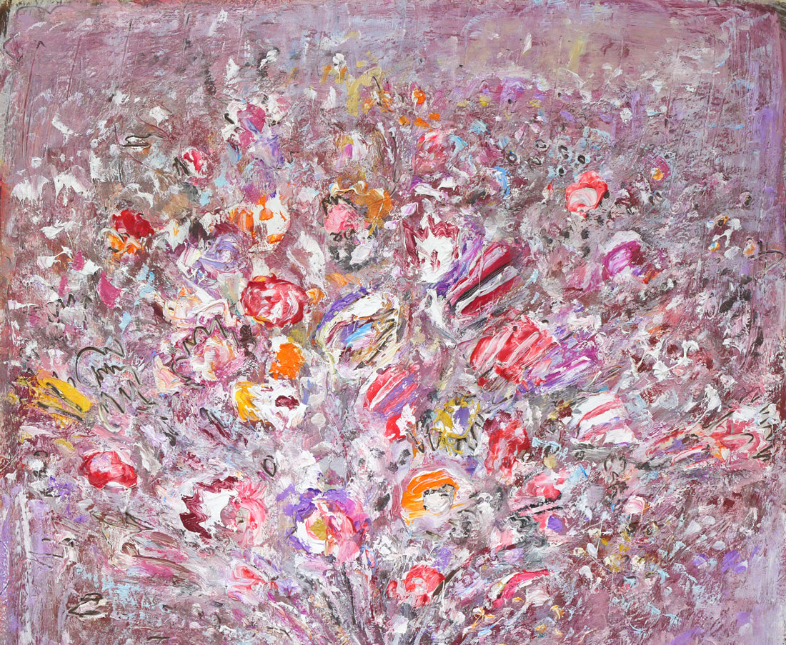 小野州一「花」油絵・F6号 拡大画像1