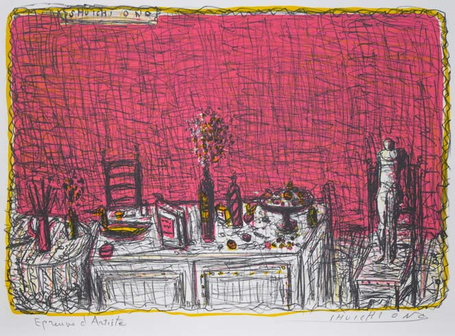 小野州一「静物」リトグラフ 作品全体拡大画像