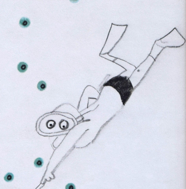 おおば比呂司「素潜り漁(仮題)」水彩画・鉛筆 拡大画像2