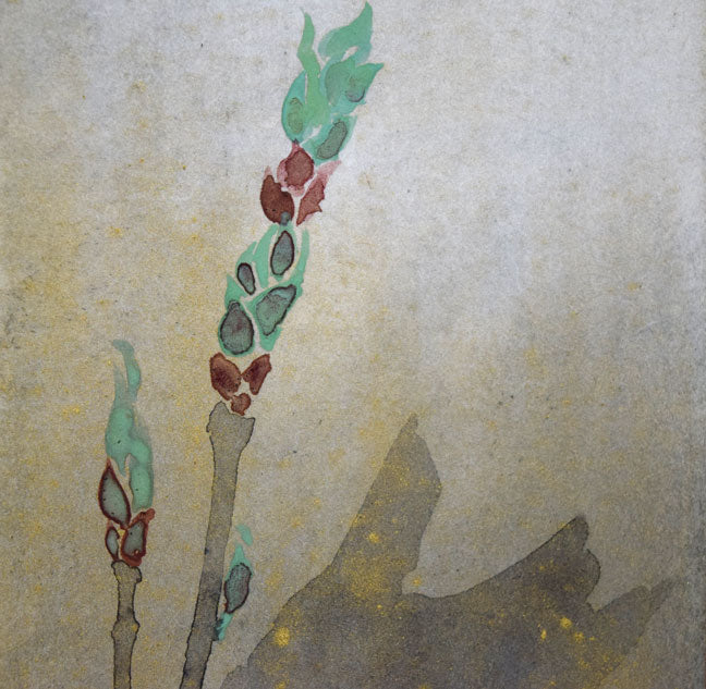 大野逸男「桜」日本画・短冊額装 拡大画像1