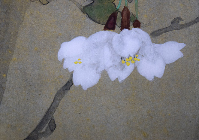 大野逸男「桜」日本画・短冊額装 拡大画像4