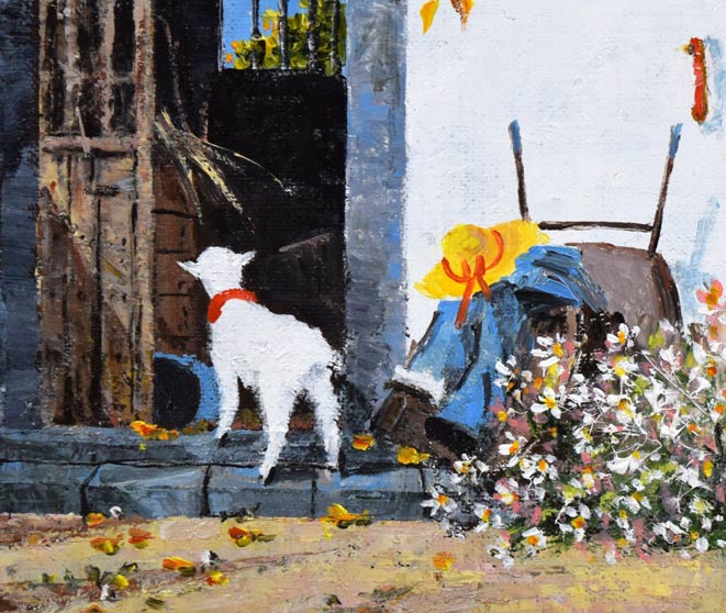 大野登「コスモスの庭」油絵・F3号 拡大画像3