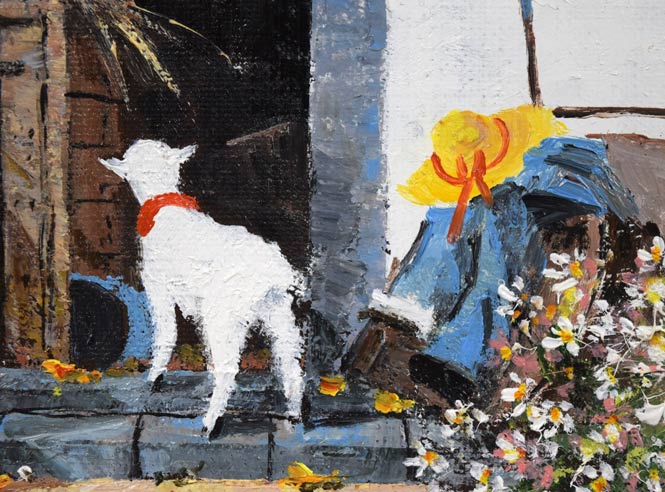 大野登「コスモスの庭」油絵・F3号 拡大画像4